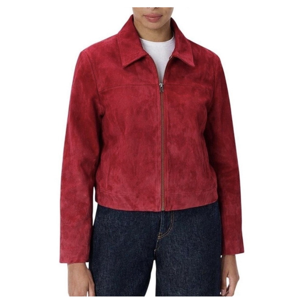 Vintage 90S ColdWater Creek 100% Suede Leather Full Zip Jacket Red Sz M Western